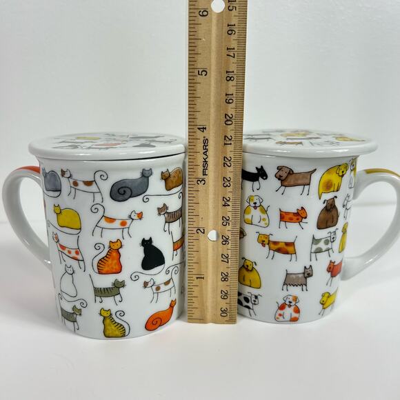 ChaCult Fine Porcelain Matching Cat & Dog Tea Cups Mugs with Lids Set of 2 - Picture 6 of 6